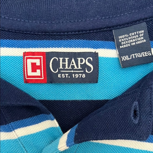 Chaps Blue Polo Shirt with Bold Stripes - Picture 4 of 5